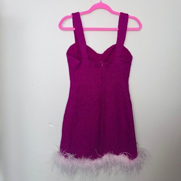 FASHION NOVA She's The One Tweed Mini Dress w/ Feather Hem in Magenta Size S - Picture 5 of 7